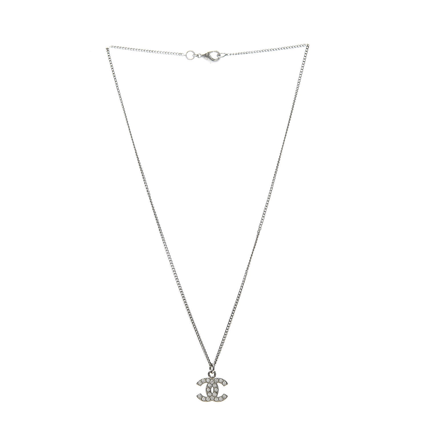 Chanel Crystal Timeless CC Necklace Silver 3 of 6