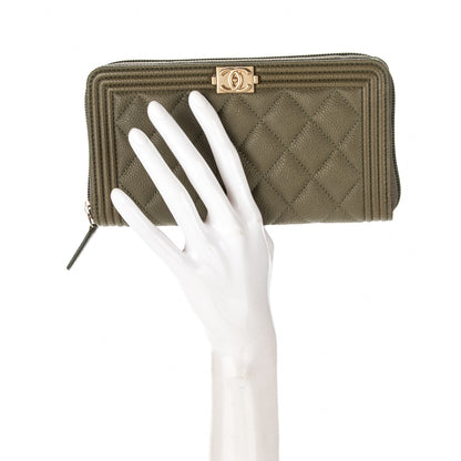 Chanel Caviar Quilted Boy Long Zip Around Wallet Khaki 2 of 8