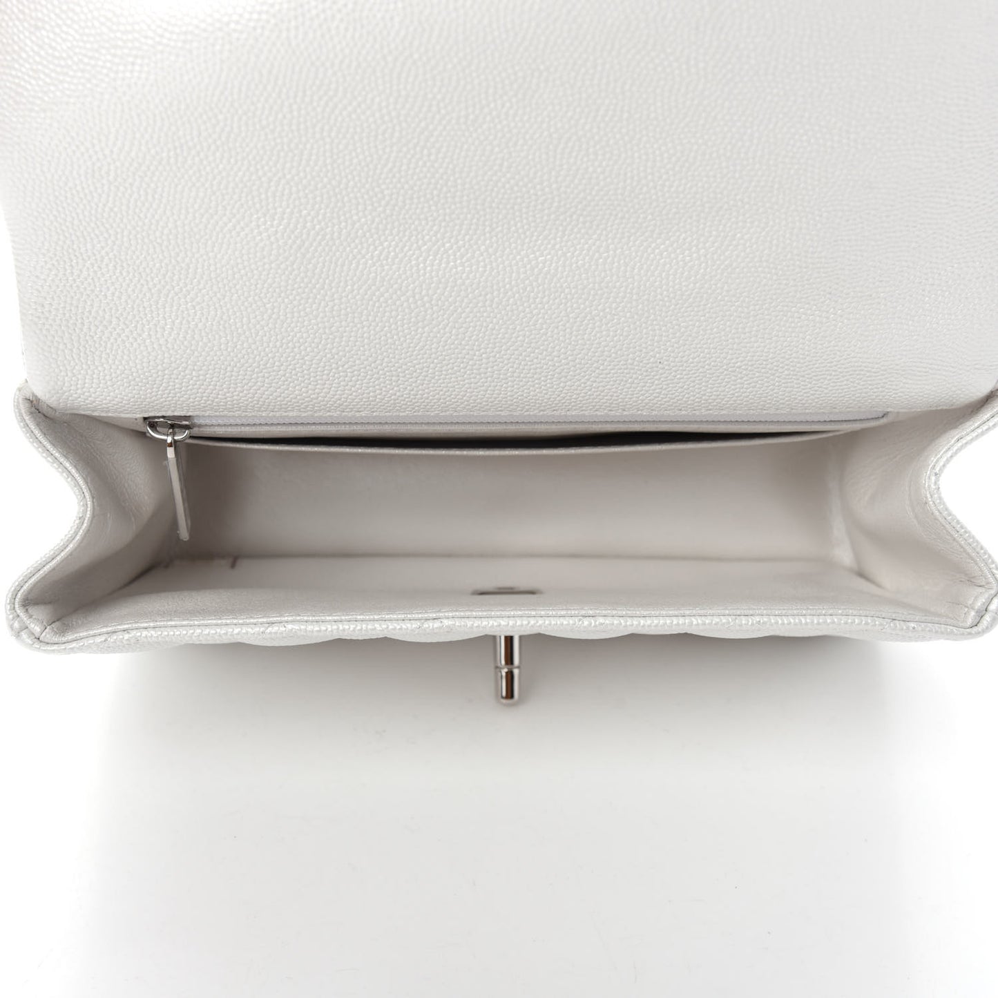 Iridescent Caviar Quilted Mini Top Handle Rectangular Flap White