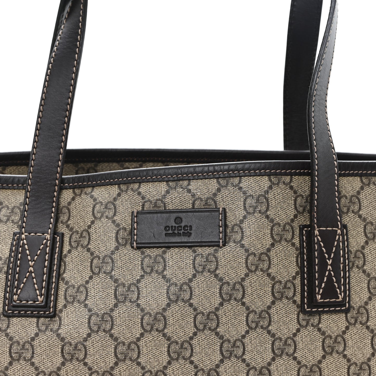 GG Supreme Monogram Medium Zippered Shopping Tote Dark Brown