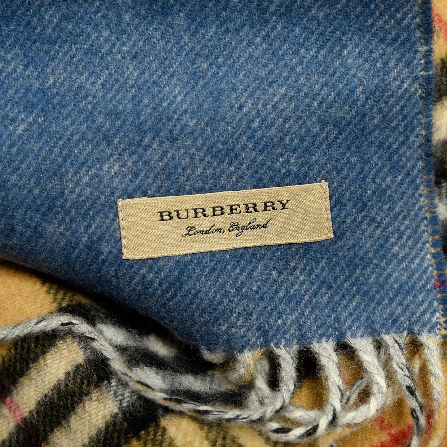 Cashmere Vintage Check Reversible Scarf Stone Blue