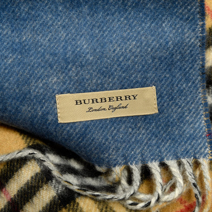 Burberry Cashmere Vintage Check Reversible Scarf Stone Blue 3 of 3