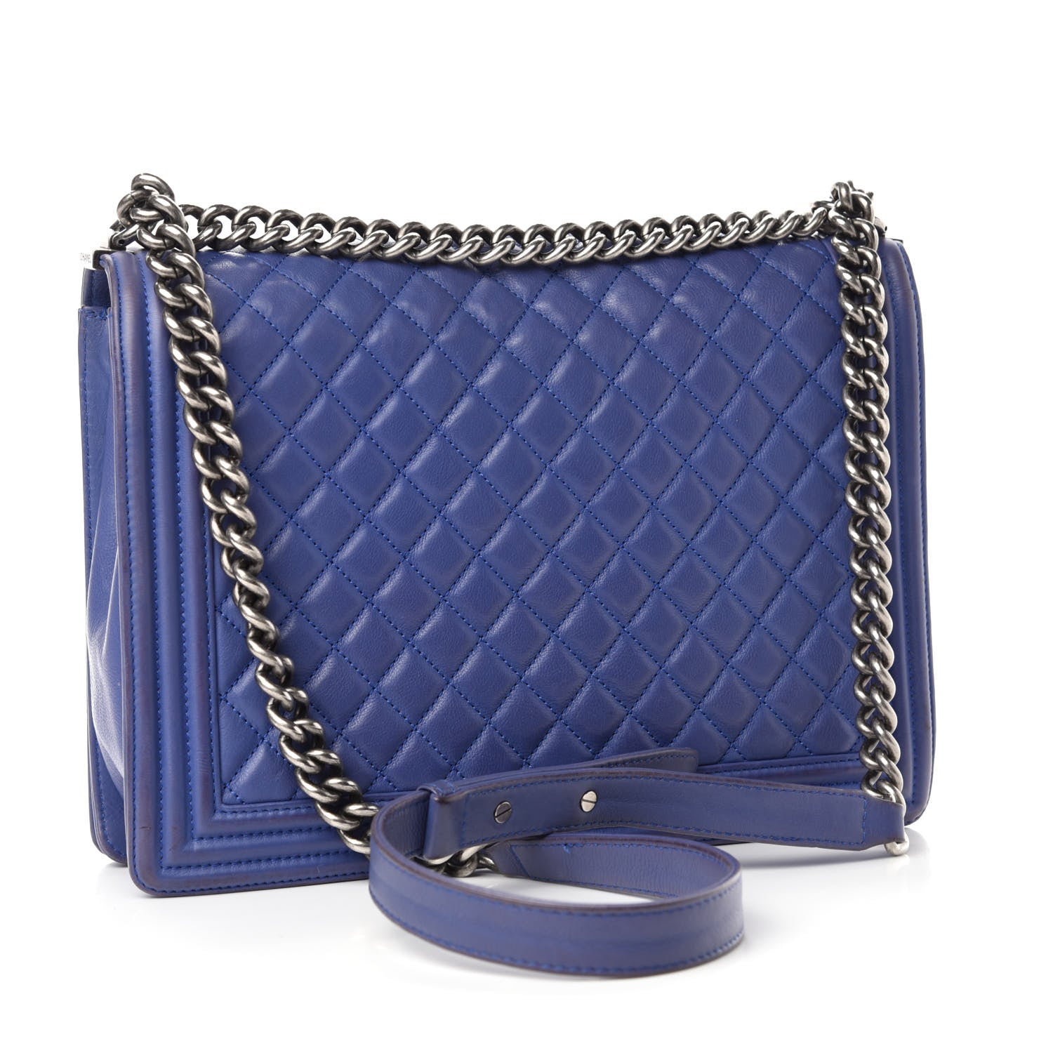 Chanel Grained Calfskin Quilted Large Boy Flap Blue 3 of 14