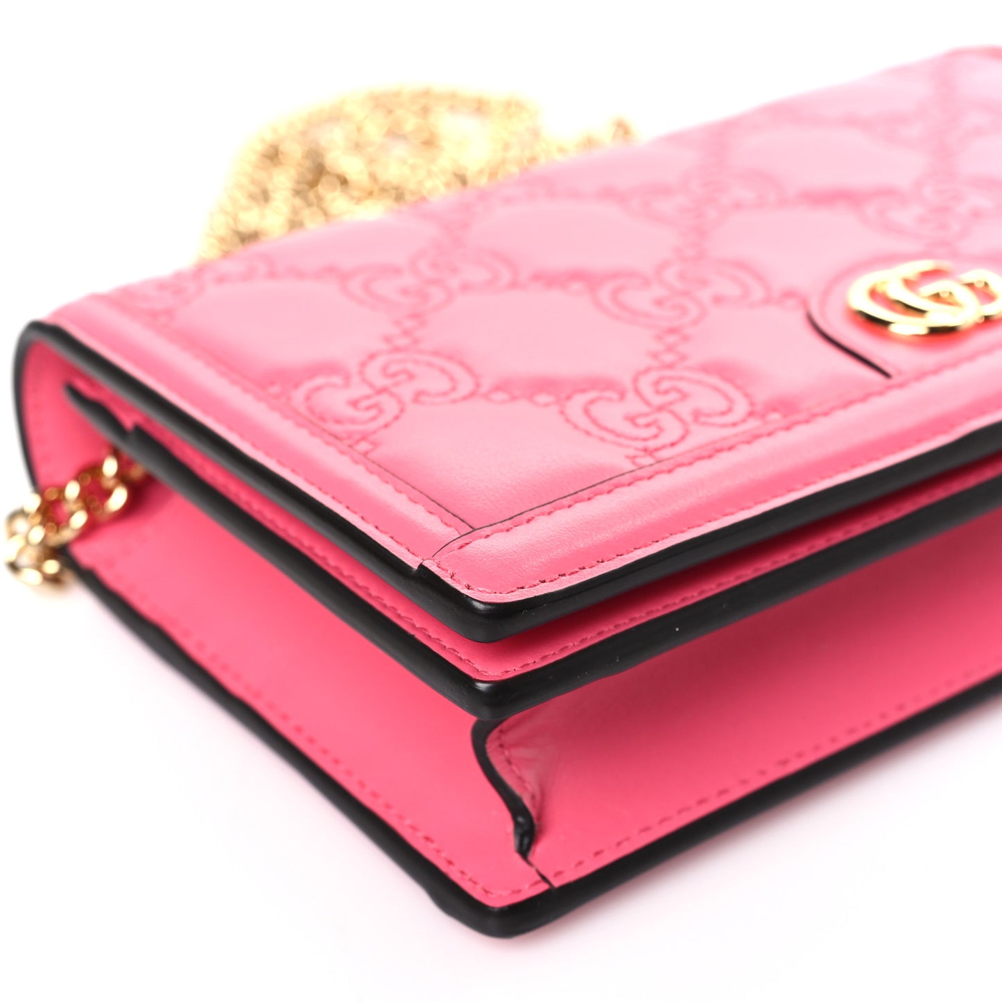 Calfskin GG Matelasse Chain Wallet Rhodamine Pink