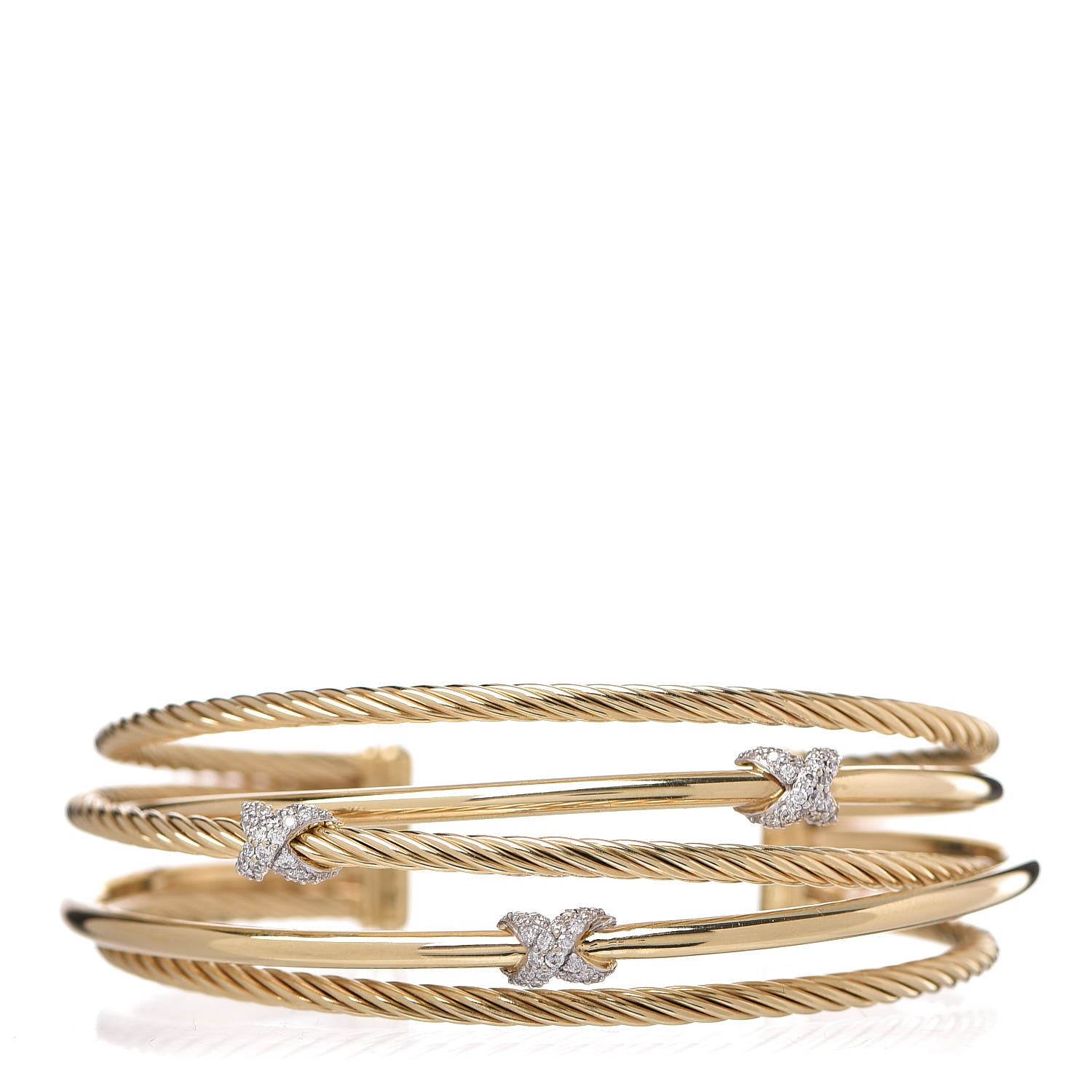 David Yurman 18K Yellow Gold Diamond 23mm X Crossover Cuff 1 of 5