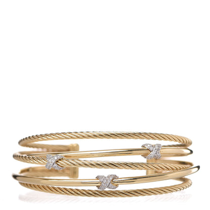 David Yurman 18K Yellow Gold Diamond 23mm X Crossover Cuff 1 of 5
