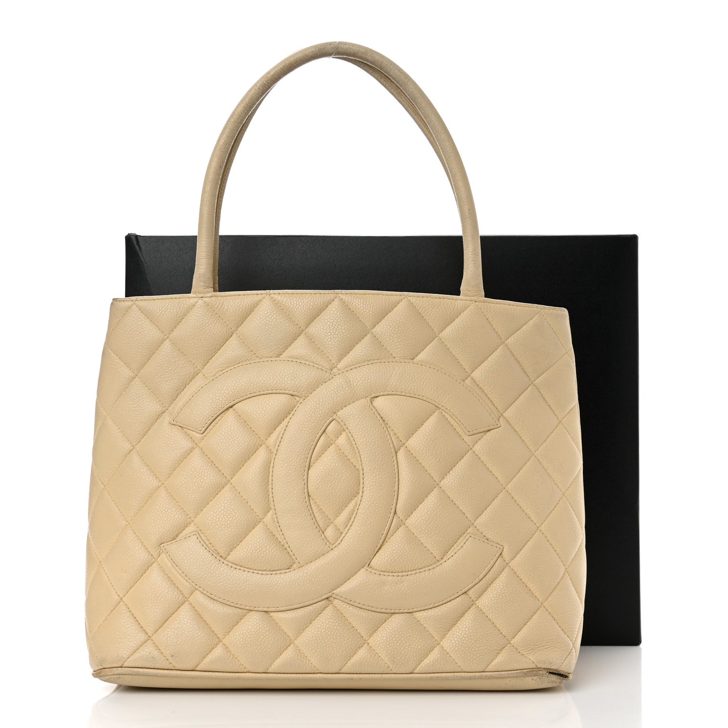 Caviar Quilted Medallion Tote Light Beige