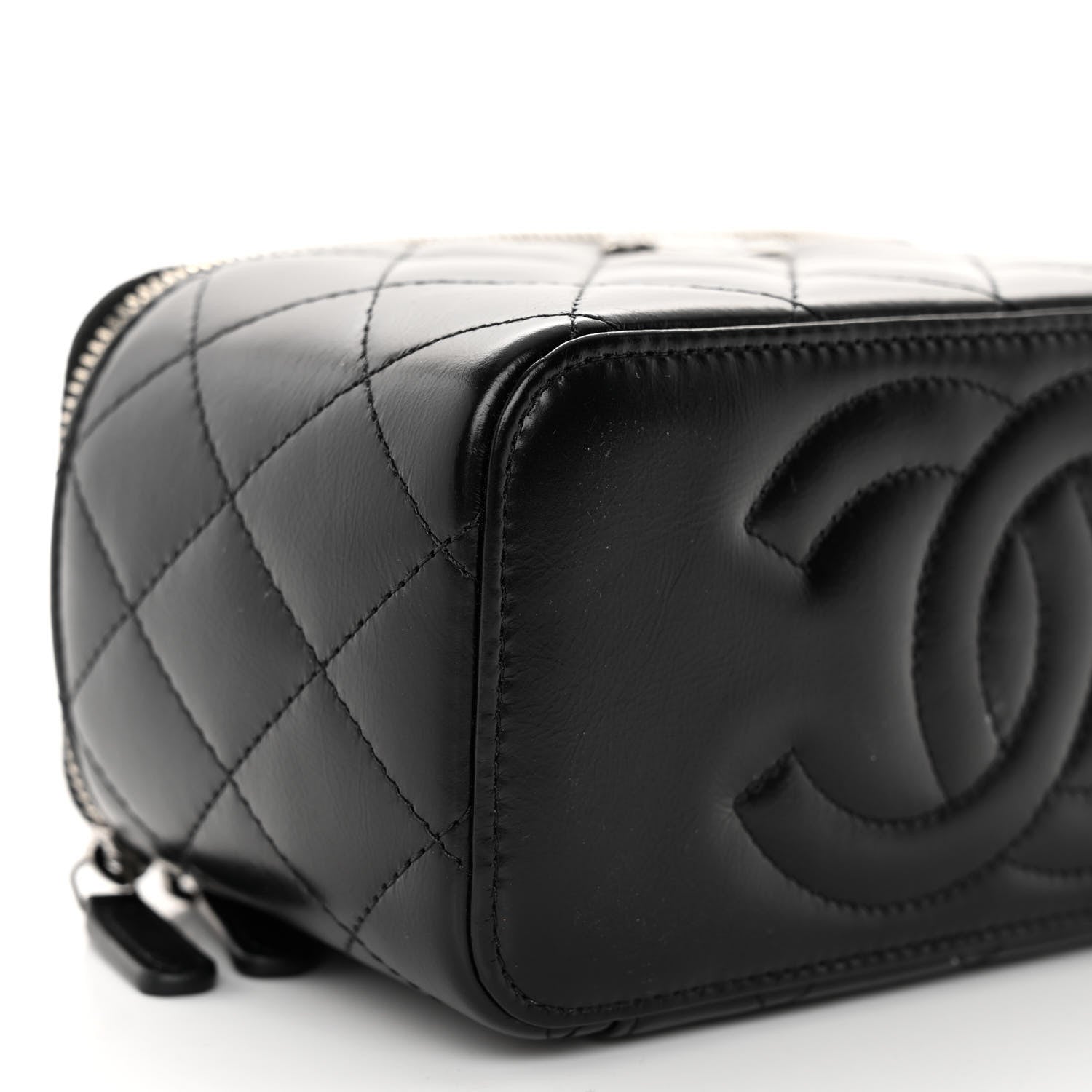 Chanel Shiny Crumpled Calfskin Crystal Quilted Precious Handle Vanity Case With Chain Black 9 of 11