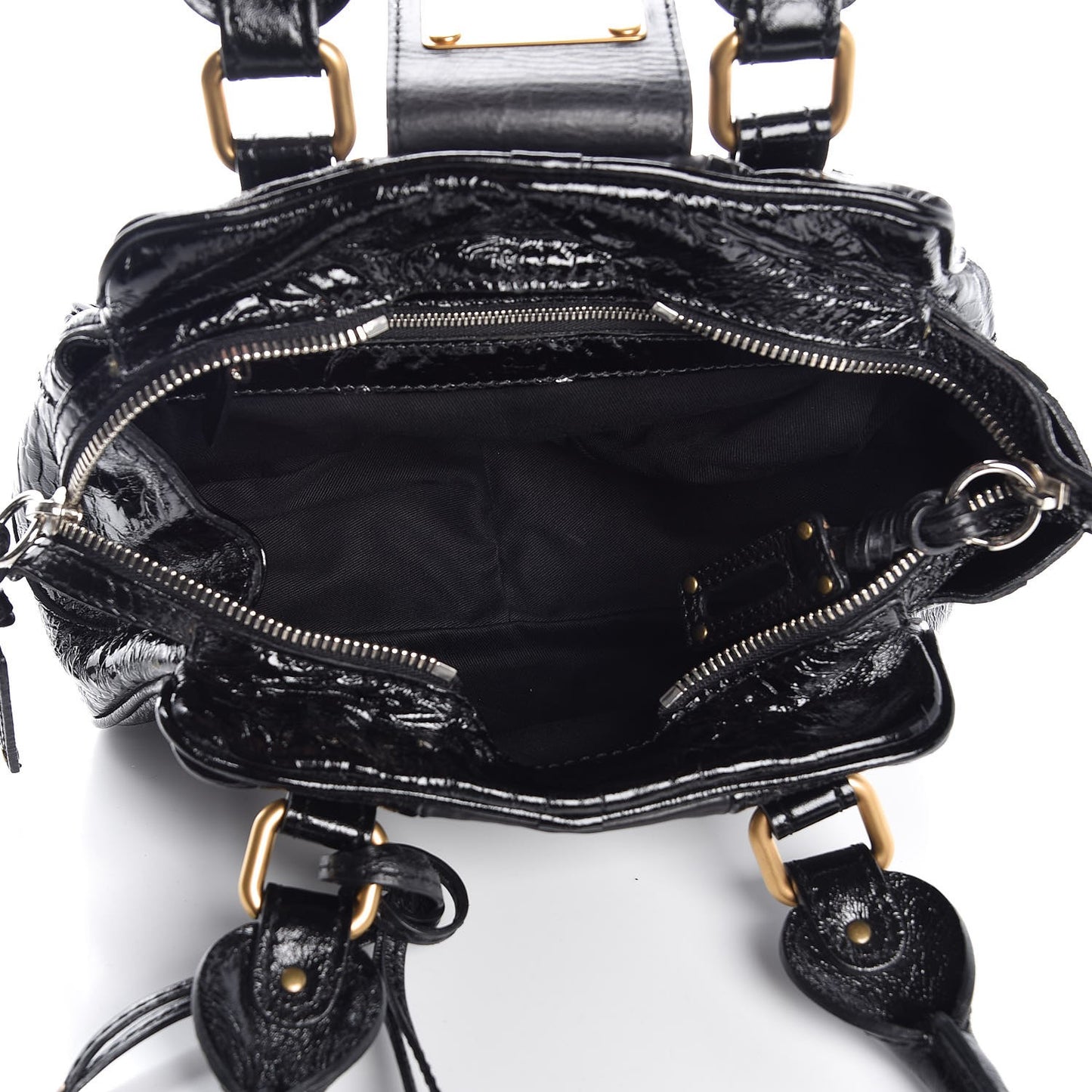 Patent Lambskin Small Paddington Satchel Black