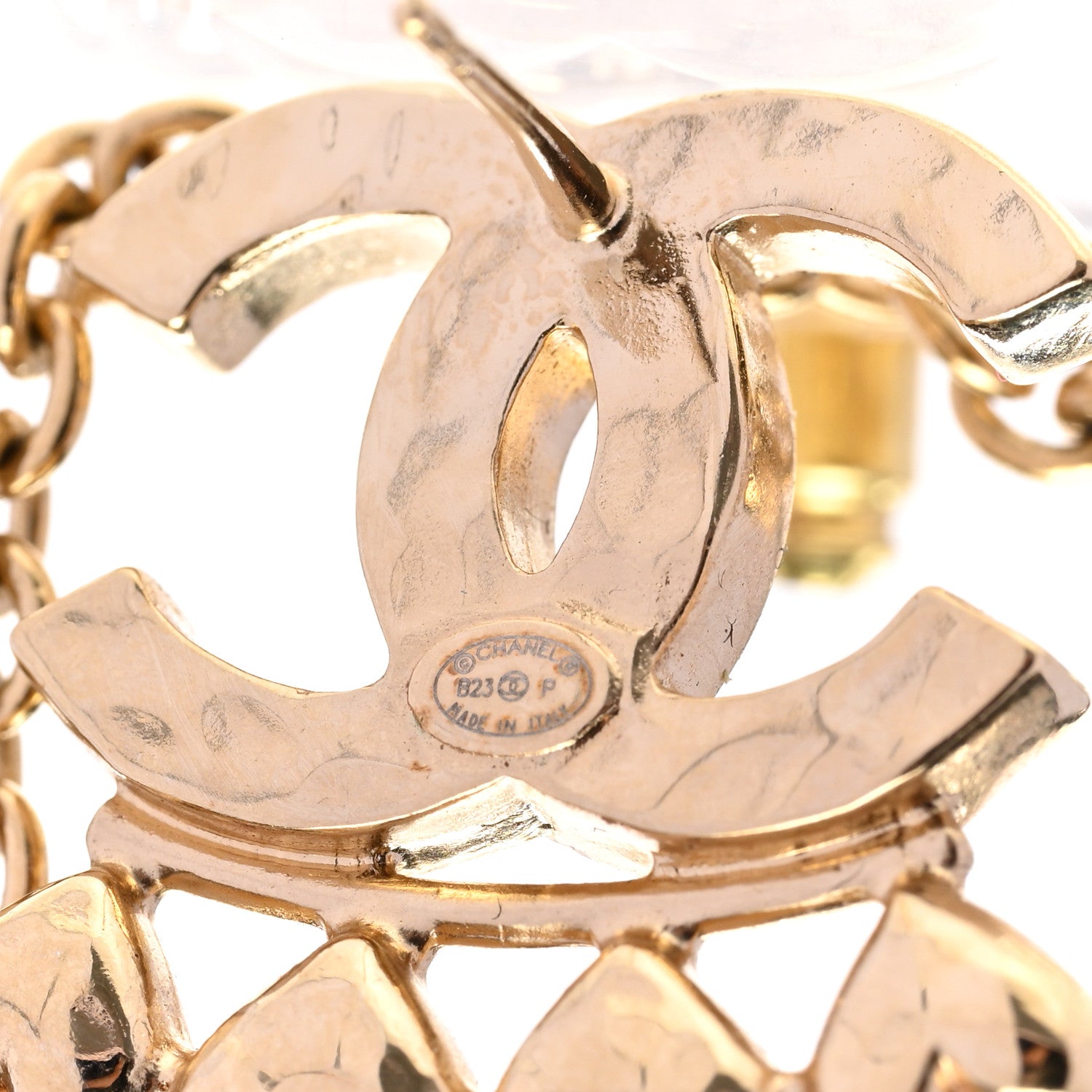 Chanel Metal Crystal CC Drop Heart Link Earrings Gold 4 of 5