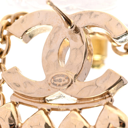Chanel Metal Crystal CC Drop Heart Link Earrings Gold 4 of 5