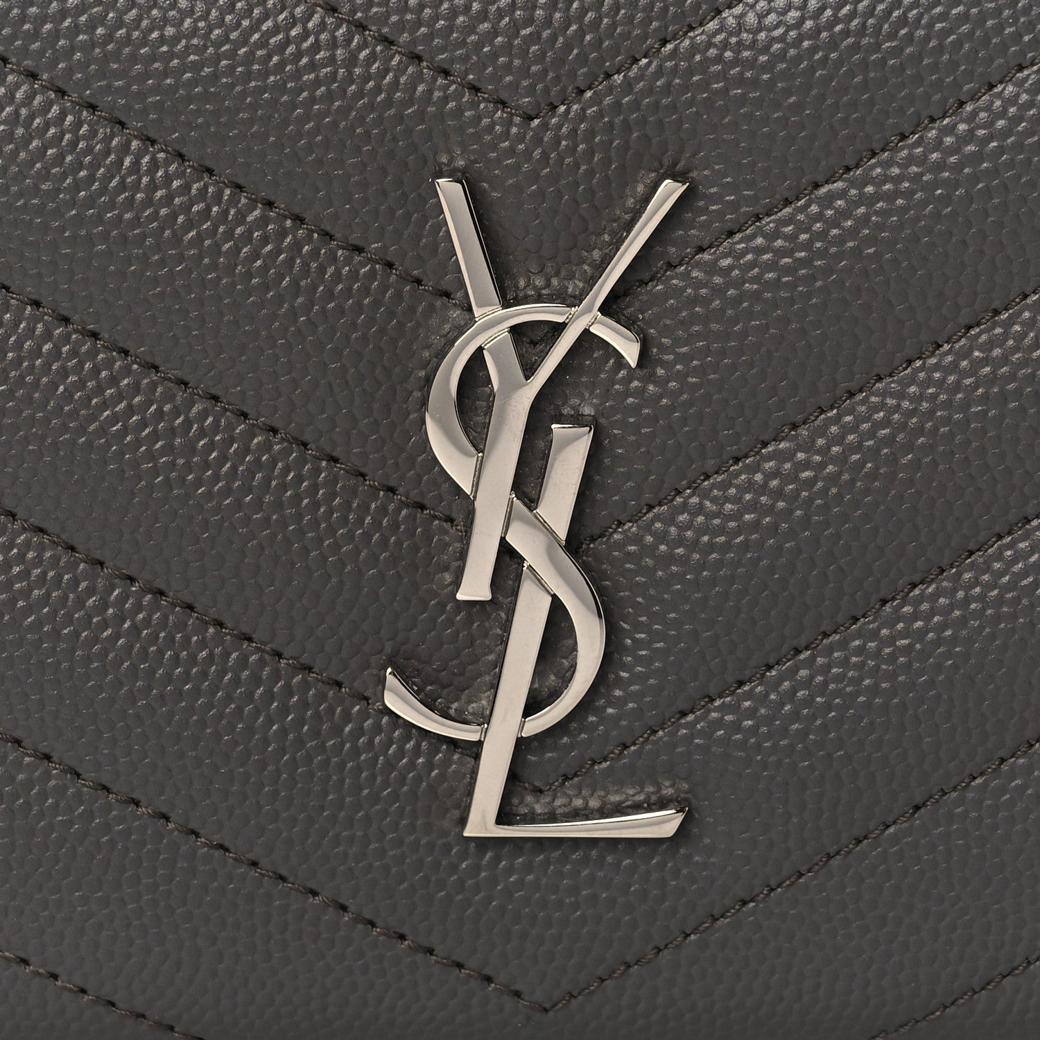Saint Laurent Grain De Poudre Matelasse Chevron Monogram Compact Zip Around Wallet Earth 7 of 8