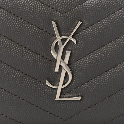 Saint Laurent Grain De Poudre Matelasse Chevron Monogram Compact Zip Around Wallet Earth 7 of 8