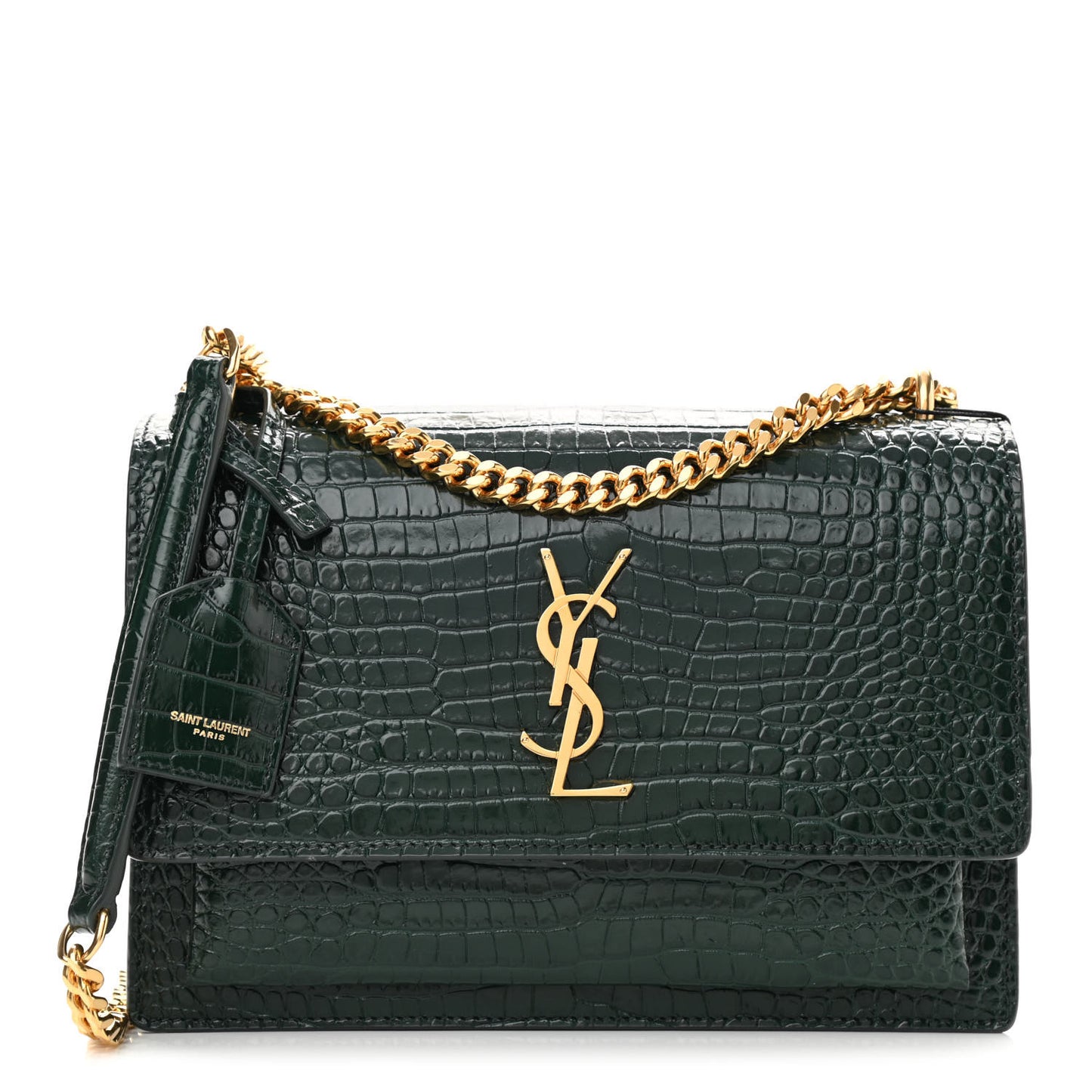 Calfskin Crocodile Embossed Medium Monogram Sunset Dark Mint