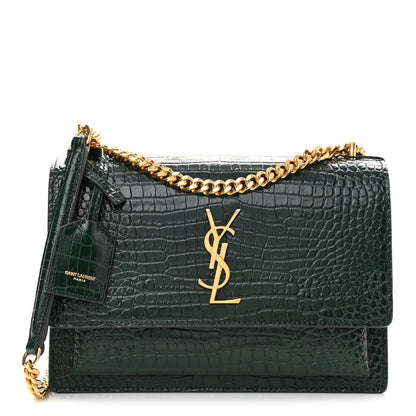 Saint Laurent Calfskin Crocodile Embossed Medium Monogram Sunset Dark Mint 1 of 8