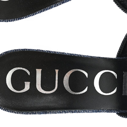 Gucci Denim Crystal GG Monogram Mules 37 Blue 8 of 11