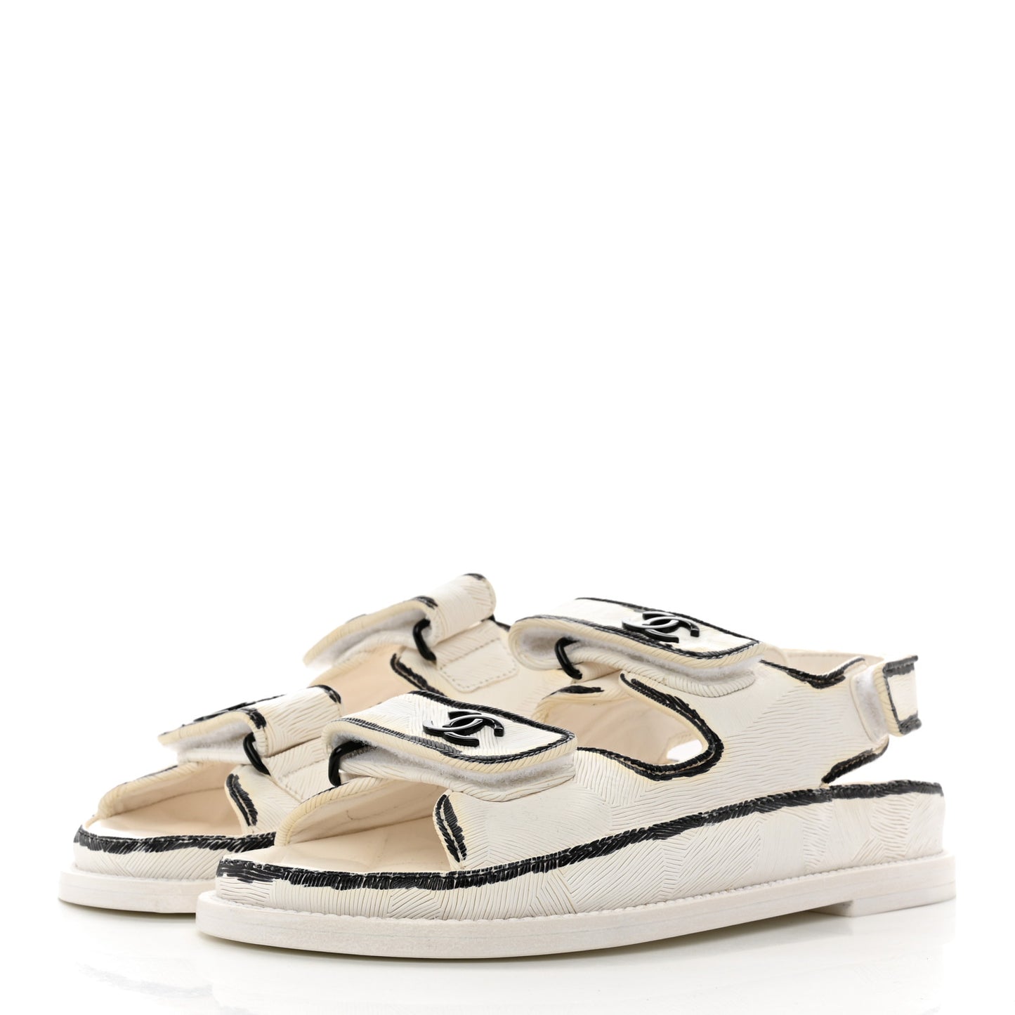 Calfskin Printed Velcro Dad Sandals 35 White Black