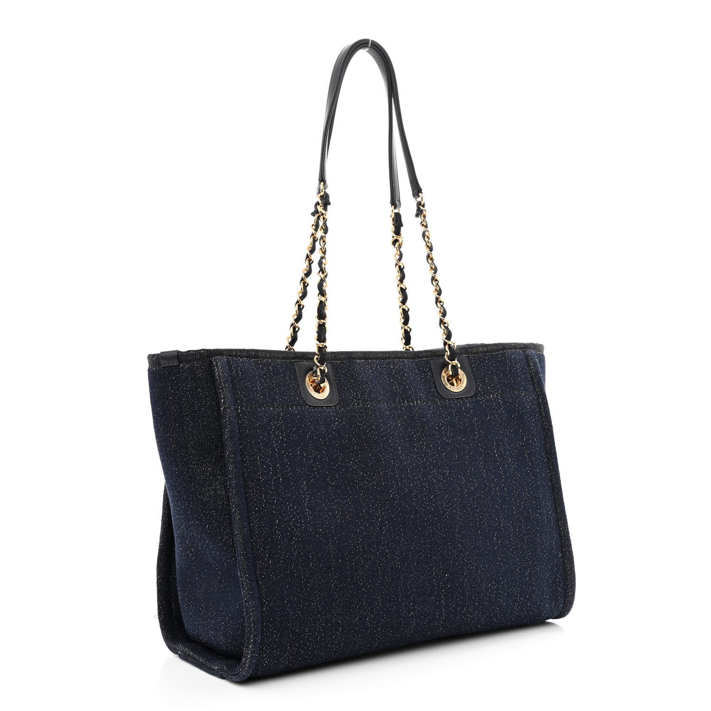 Lurex Canvas Small Deauville Tote Navy Blue Gold