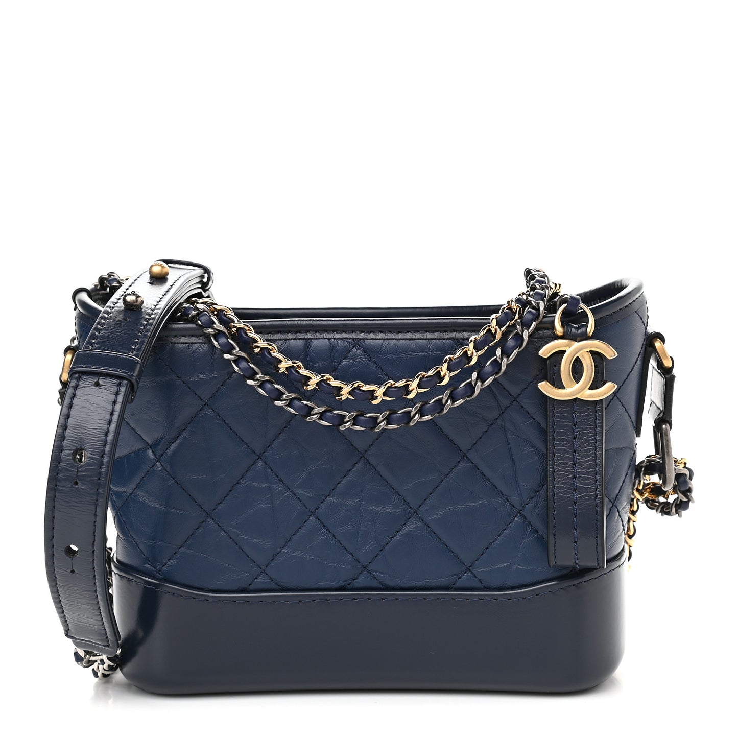 Aged Calfskin Quilted Small Gabrielle Hobo Navy Black