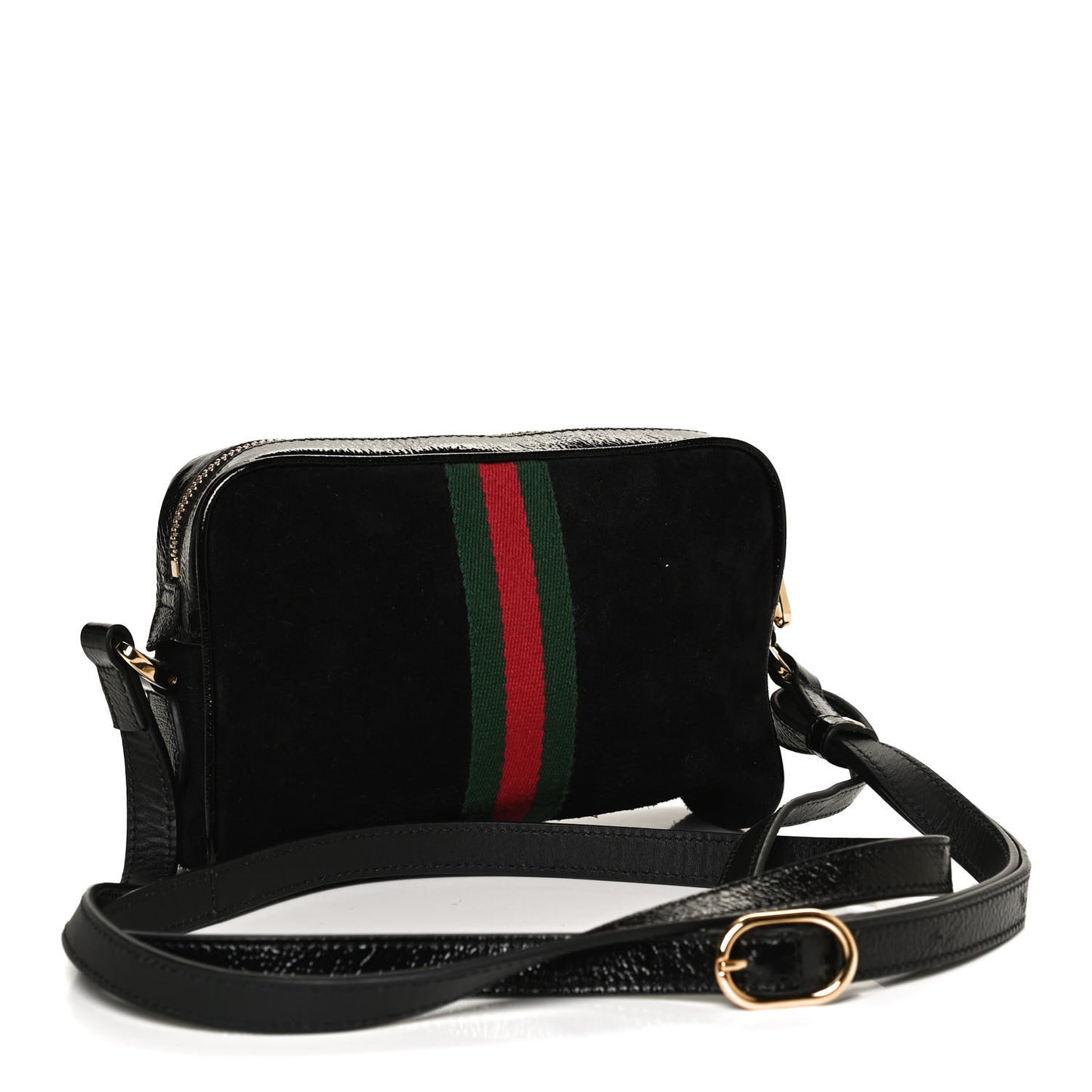 Suede Patent Web Mini Ophidia Shoulder Bag Black