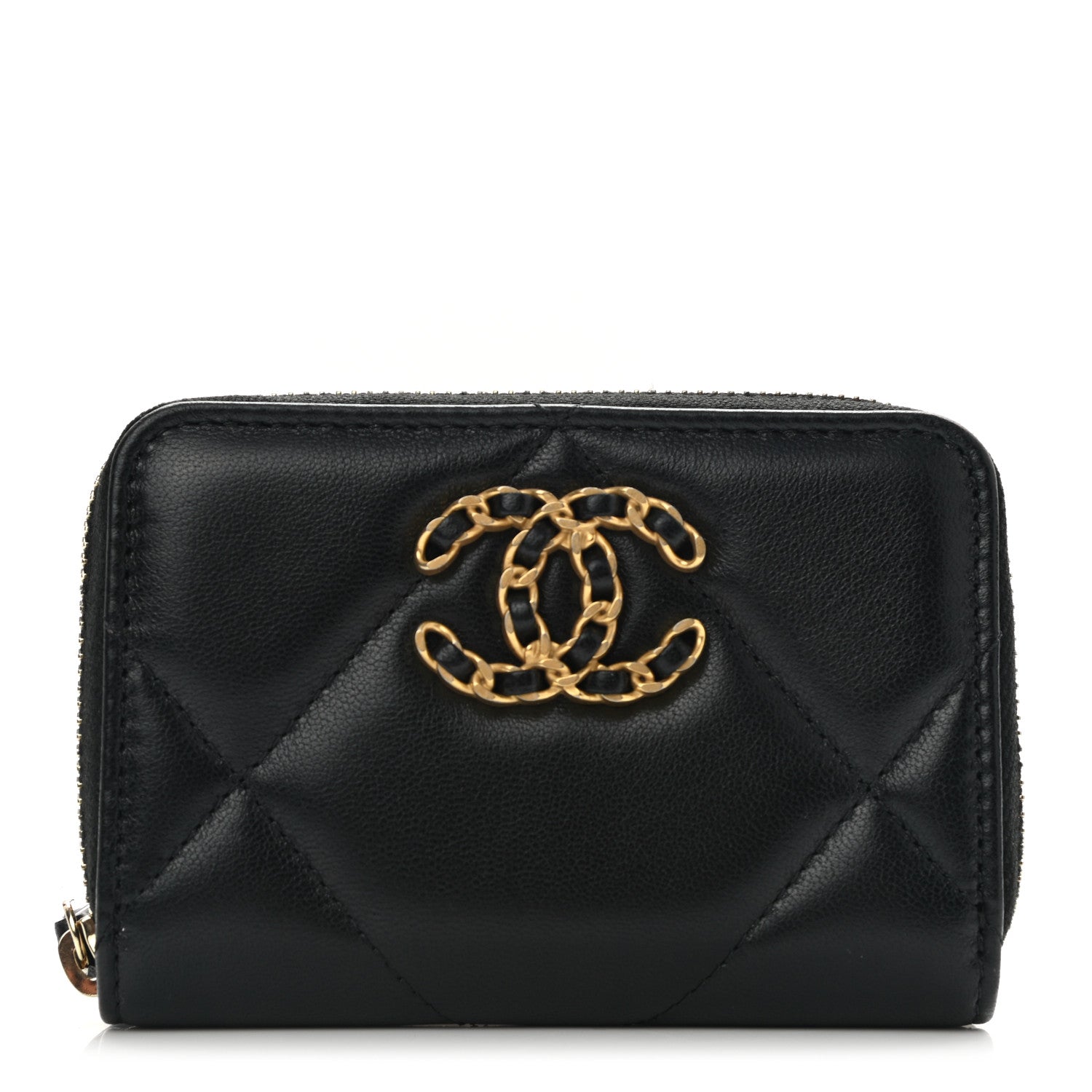 Chanel Lambskin Quilted Chanel 19 Zip Around Coin Purse Wallet Black 1 of 8
