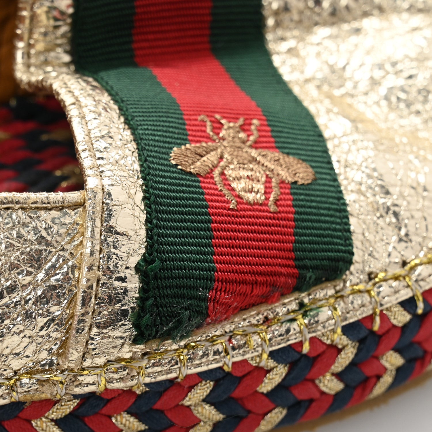 Gucci Galassia Web Bee Embroidered Espadrilles  36.5 Platino 10 of 10