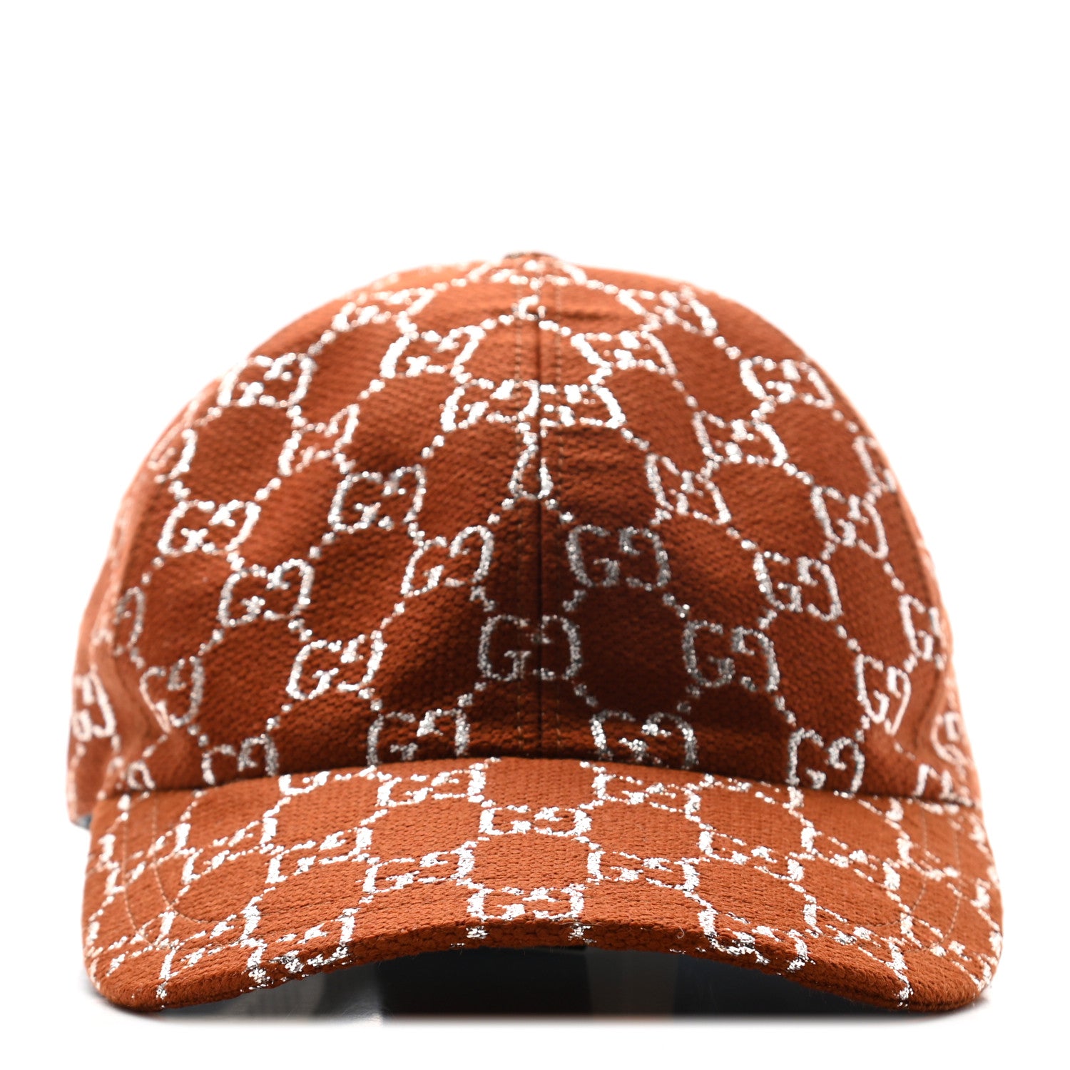 Gucci Canvas Lame GG Monogram Rush Baseball Hat M Burnt Orange Silver 3 of 9