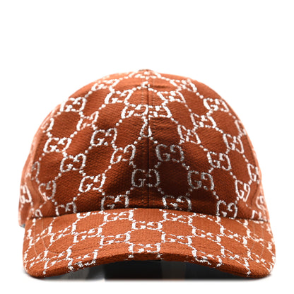 Gucci Canvas Lame GG Monogram Rush Baseball Hat M Burnt Orange Silver 3 of 9