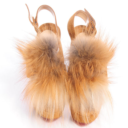 Christian Louboutin Suede Fox Fur Splash 150 Pumps 38 Camel 2 of 7
