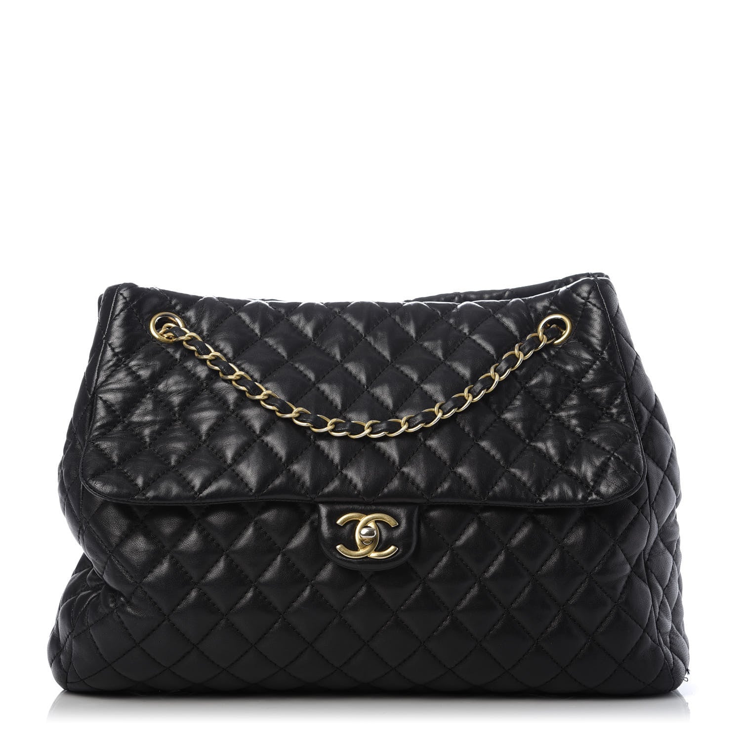 Chanel Lambskin Quilted Large Fluffy CC Shopping Tote Black 1 of 9