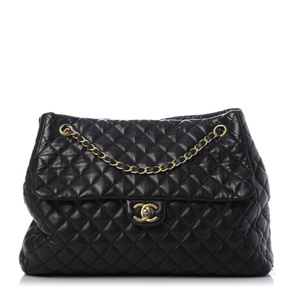 Chanel Lambskin Quilted Large Fluffy CC Shopping Tote Black 1 of 9