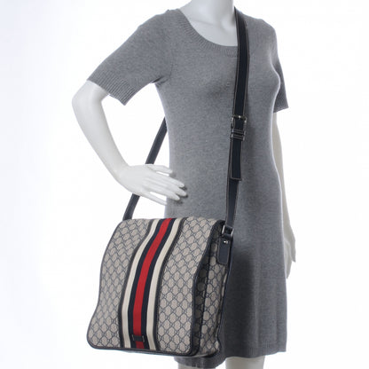 Gucci GG Plus Monogram Vintage Web Large Flap Messenger Bag Beige Navy Blue 2 of 8
