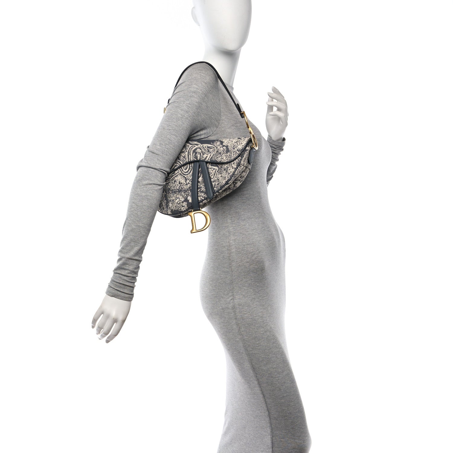 Christian Dior Canvas Reverse Embroidered Toile De Jouy Saddle Bag Grey 2 of 10