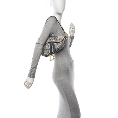 Christian Dior Canvas Reverse Embroidered Toile De Jouy Saddle Bag Grey 2 of 10