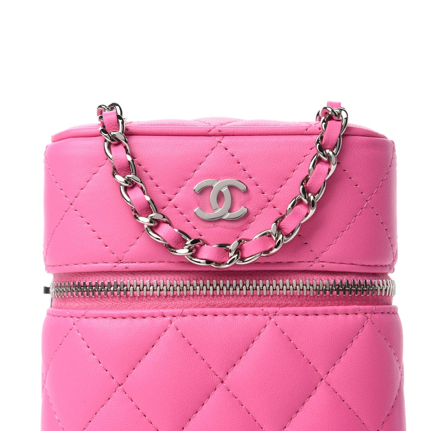 Lambskin Quilted Phone Holder With Chain Pink