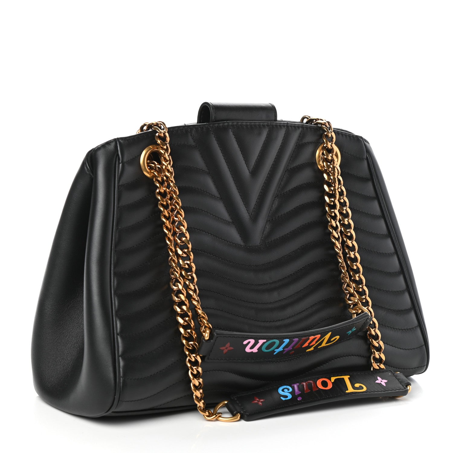 Louis Vuitton Calfskin New Wave Chain Tote Black 3 of 9