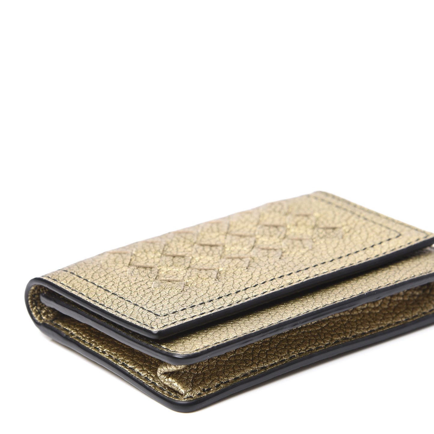 Metallic Lambskin Intrecciato Card Case Champignon