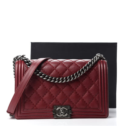 Chanel Calfskin Quilted Double Stitch New Medium Boy Flap Burgundy 12 of 12