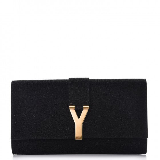 Glitter Calfskin Classic Y Ligne Clutch Black