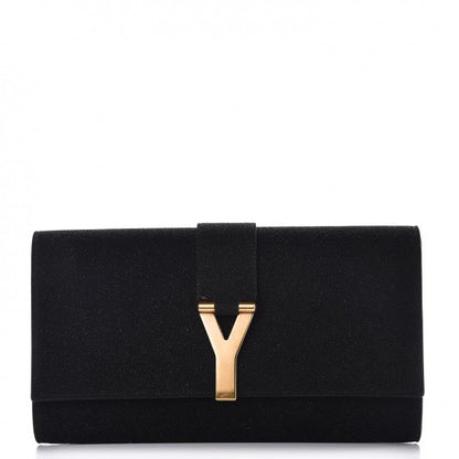 Saint Laurent Glitter Calfskin Classic Y Ligne Clutch Black 1 of 8