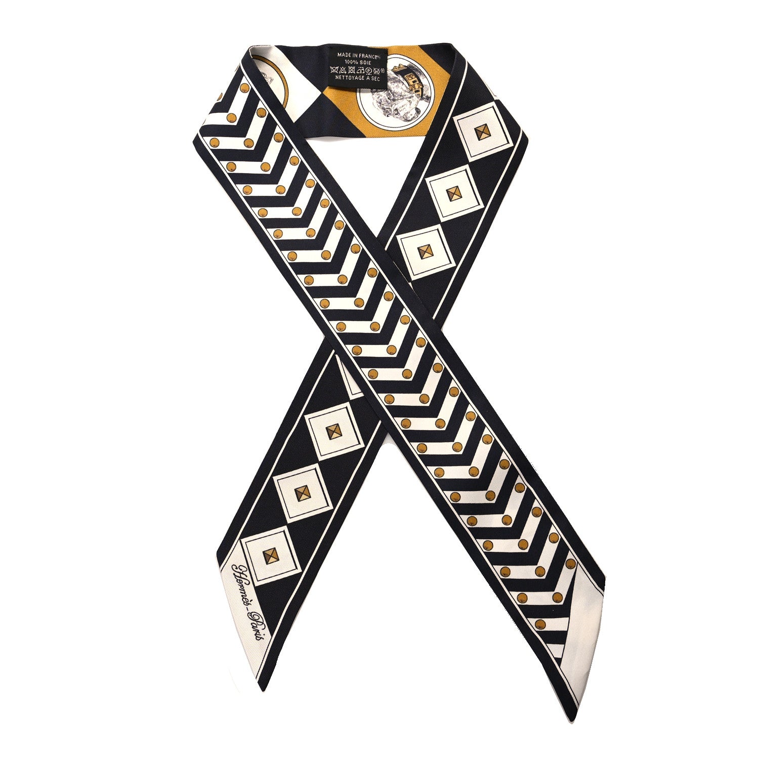 Hermes Silk Colliers et Chiens Twilly Black Gold White 1 of 4