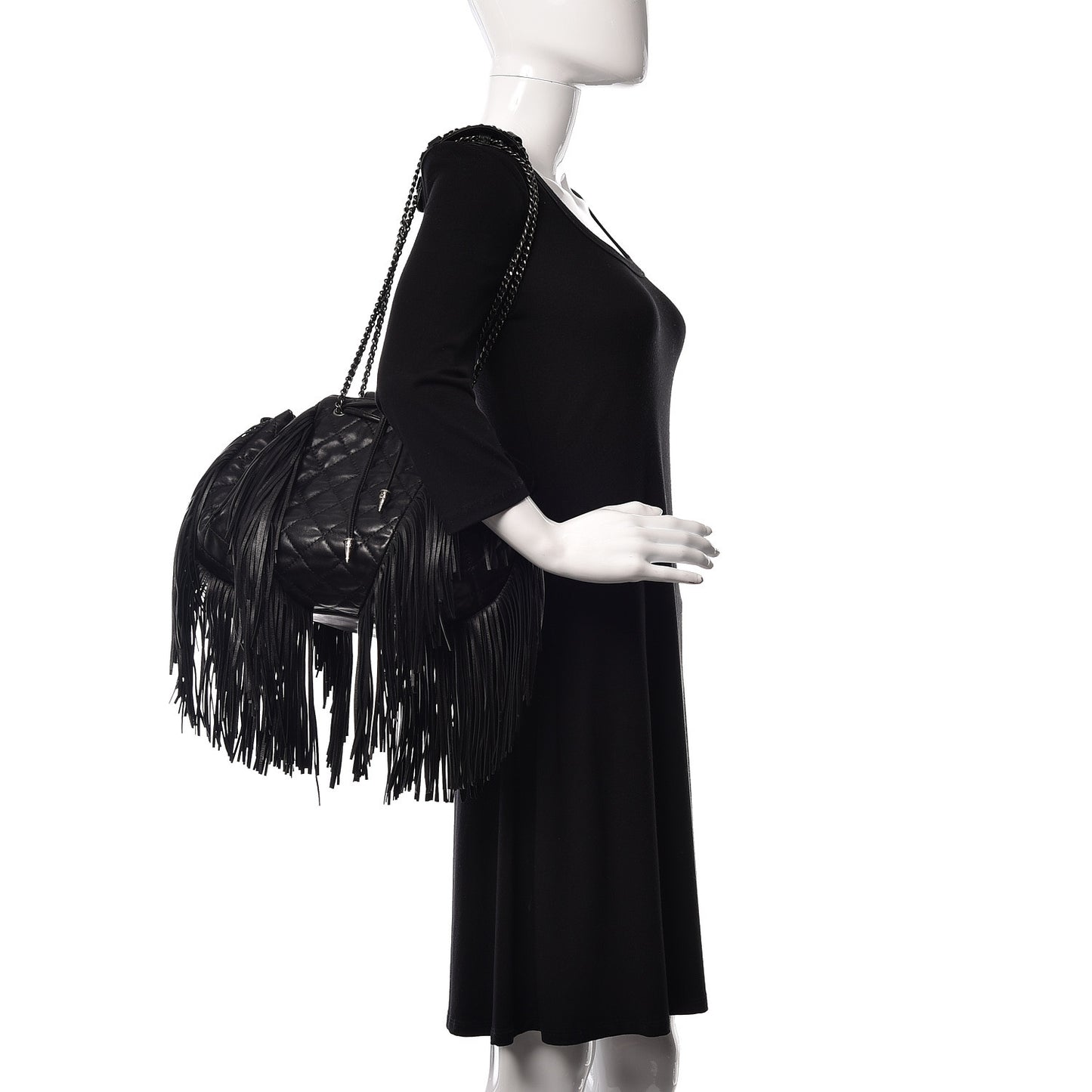 Lambskin Quilted Western Baluchon Fringe Bag Black