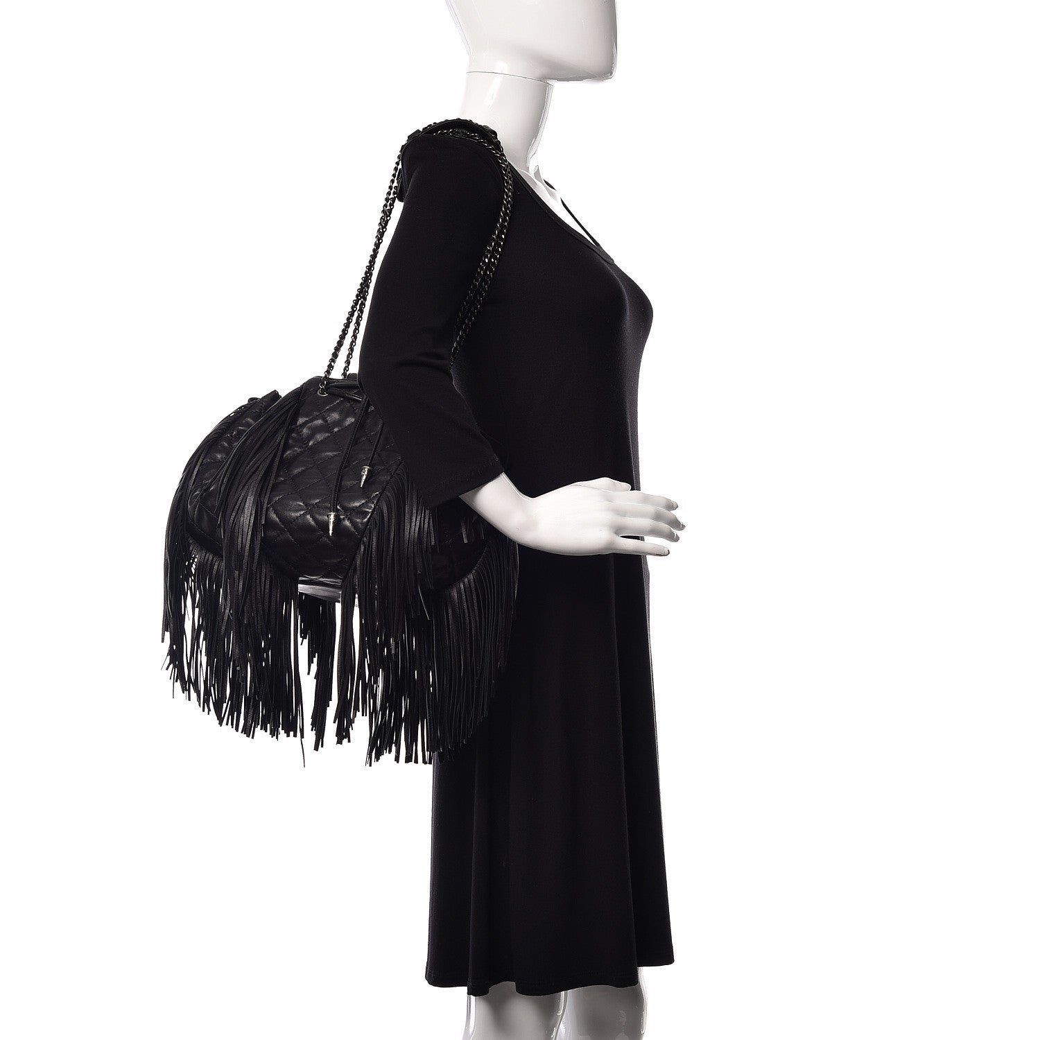 Chanel Lambskin Quilted Western Baluchon Fringe Bag Black 2 of 10
