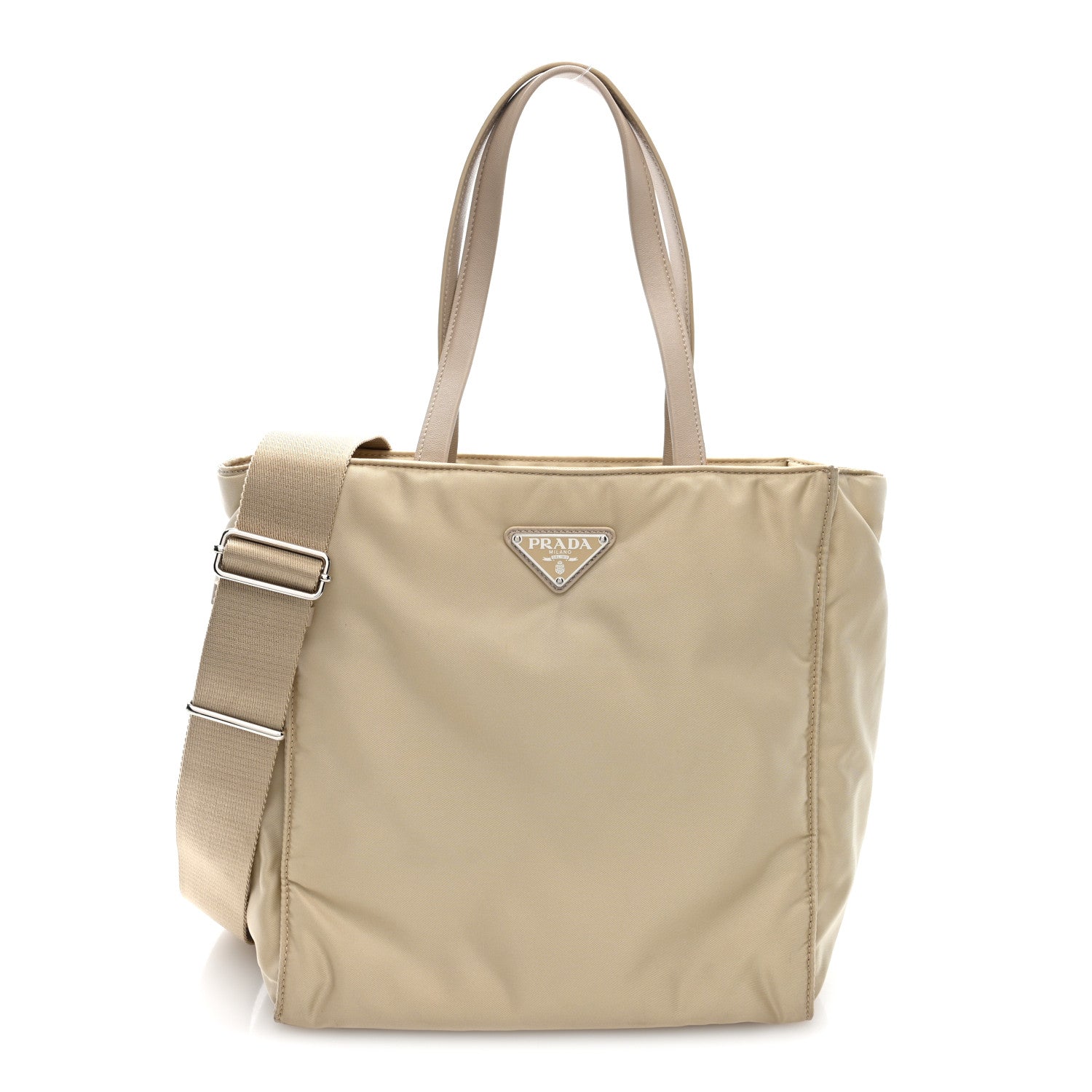 Prada Tessuto Nylon Saffiano Tote Beige 1 of 8