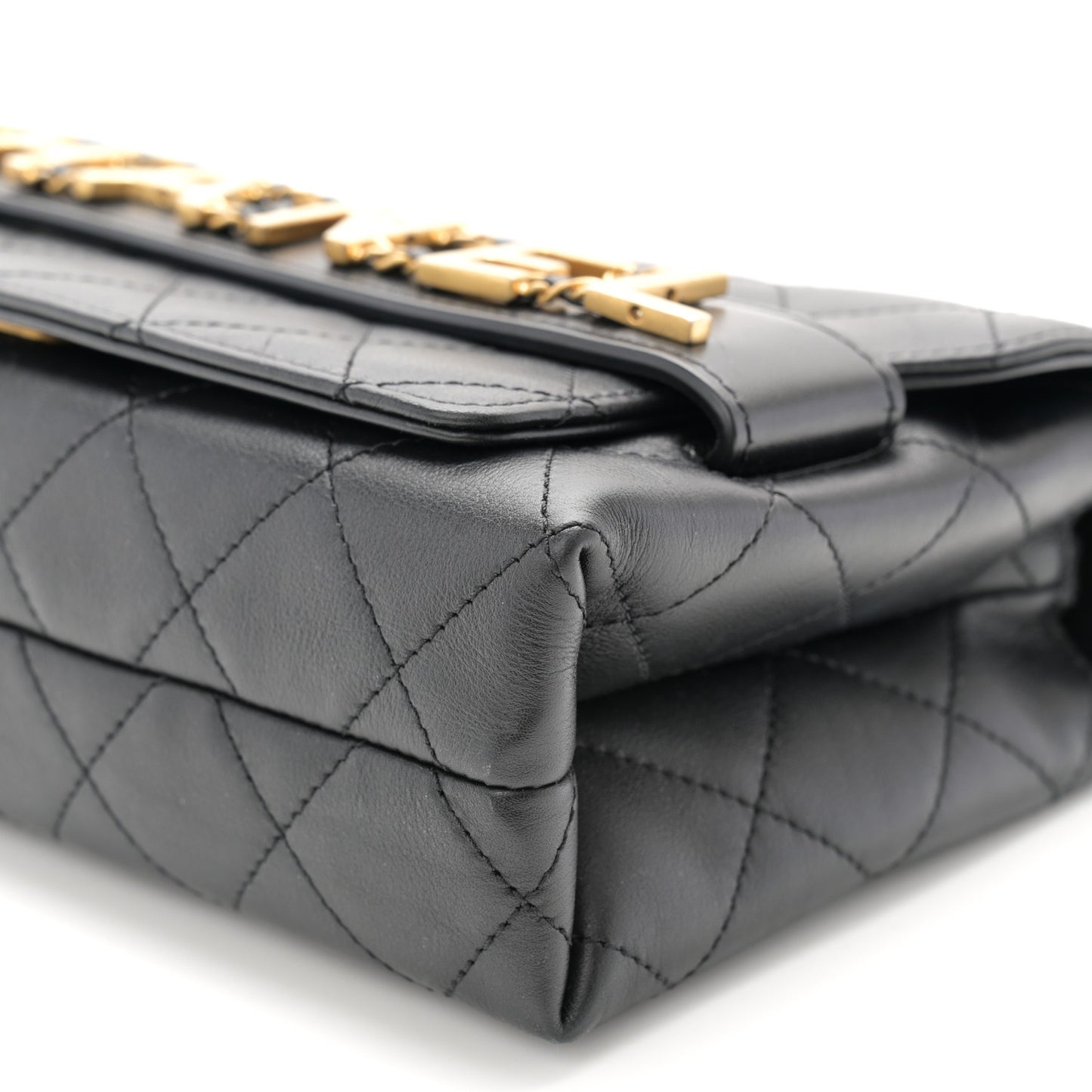 Calfskin Quilted Enchained Flap Black
