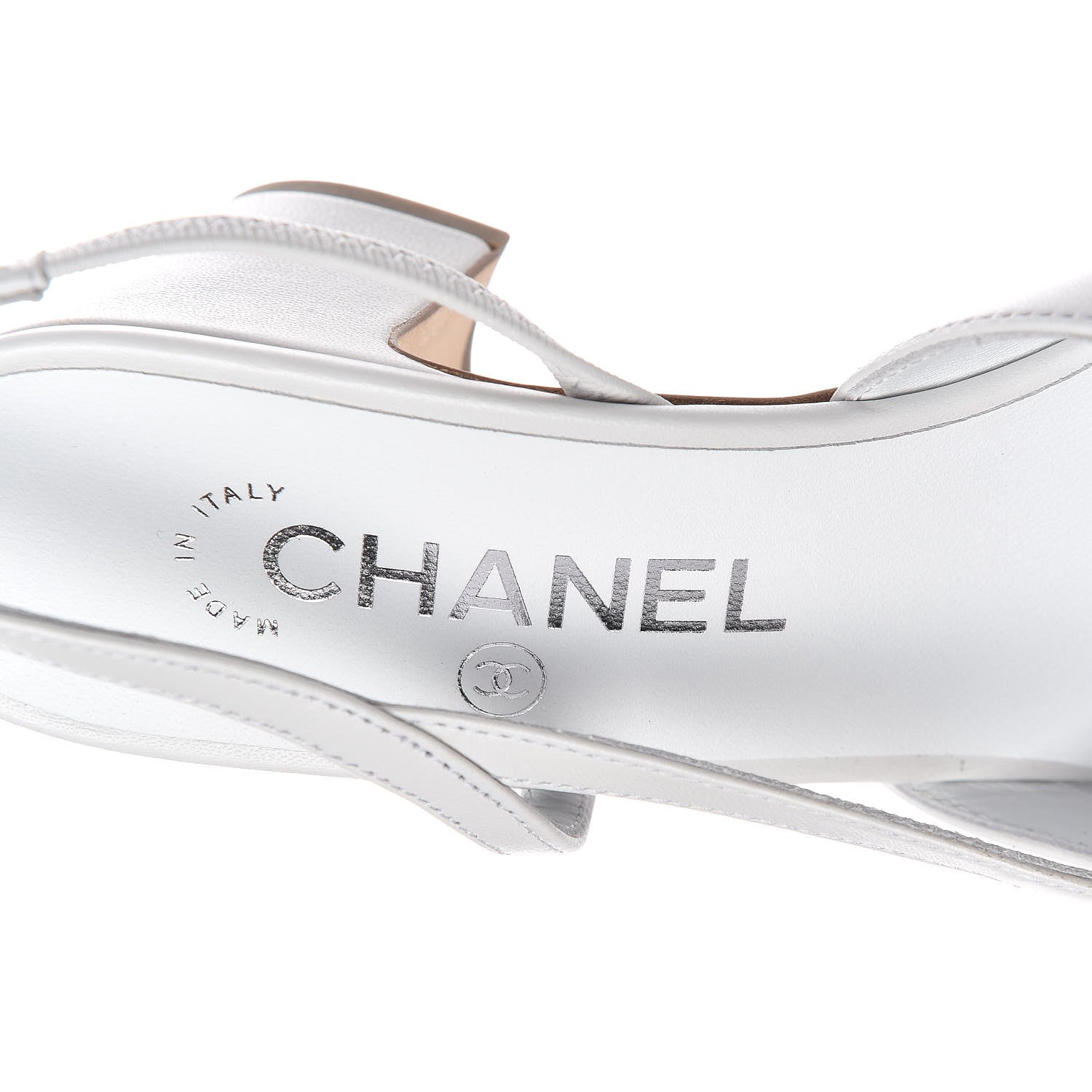 Chanel Lambskin Goatskin Cap Toe CC Slingback Sandals 37 White 7 of 8