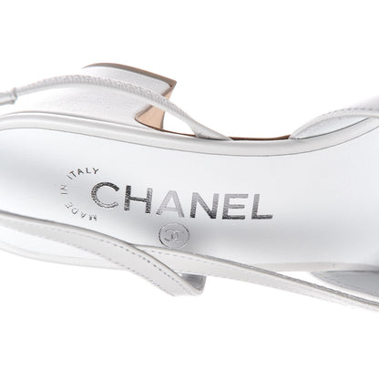 Chanel Lambskin Goatskin Cap Toe CC Slingback Sandals 37 White 7 of 8
