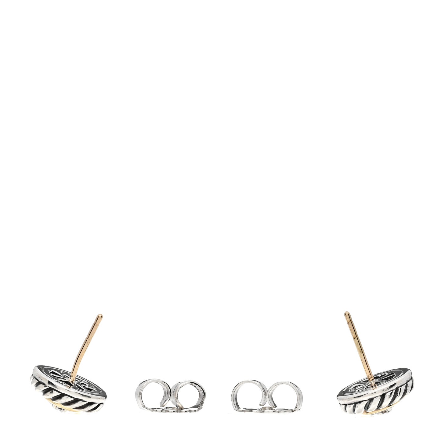 Sterling Silver 18K Yellow Gold Diamond Cookie Cable Earrings