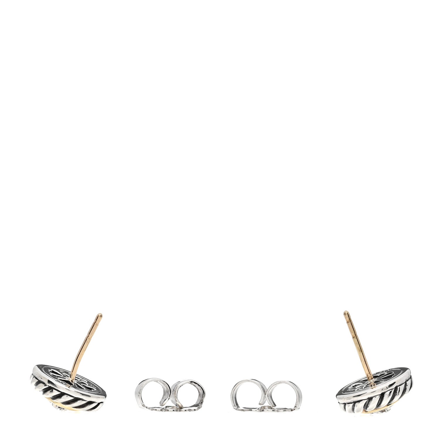 David Yurman Sterling Silver 18K Yellow Gold Diamond Cookie Cable Earrings 3 of 4