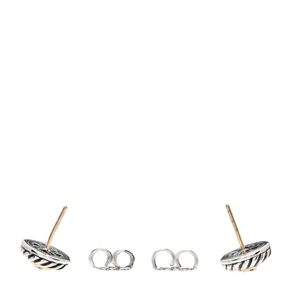 David Yurman Sterling Silver 18K Yellow Gold Diamond Cookie Cable Earrings 3 of 4